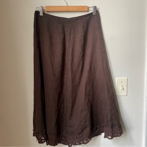 Banana Republic 100% Linen Skirt CA-Line Women's Skirt midi chocolate brown - Picture 3 of 6